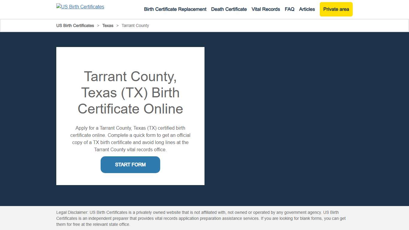 Tarrant County (TX) Birth Certificate Online - US Birth Certificates